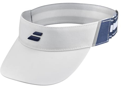 Babolat, Sportvisier Modell UV Protect, Farbe Weiß/Blau, Leichtes und Bequemes Material, Schnelltrocknend, Verstellbar und Anpassbar hinten, Schützt Augen und Gesicht vor der Sonne.