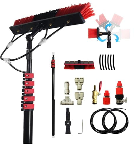 Window Cleaning Pole w/Water Fed Telescopic Brush Window Cleaning Brush Pole Car Wash Brush Solar Panel Cleaning Equipment for Cleaner Outdoor Window (Color : 35cm Brush Head, Size : 30FT/9m)