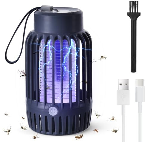 URAQT Insektenvernichter Elektrisch, Mückenlampe Mückenfalle elektrische Mit LED-Licht, Wiederaufladbarer Fliegenfalle Elektrisch Fliegenfänger Innenbereich, Insektenfalle für Innen und außen(Grau)