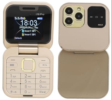 PUSOKEI Téléphone à Clapet, Mini Téléphone Portable 2G, 2 Cartes SIM, Téléphone Portable pour Personnes âgées avec Lampe de Poche LED, Caméra Arrière HD, Radio FM, Liste Noire, (Gold)