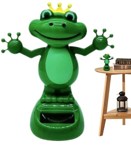 Bobble Head Frog, Solar Frog with Crown Wobble Figure, Frog Dashboard Bobble Frog, Car Dashboard Ornaments Doll, Solar Wobble Figure Dance Figures