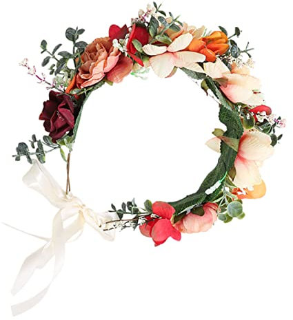 MERRYHAPY Blumenkranz Haarschmuck Camellia Flower Crown Mit Verstellbarem Band Leichter Kranz Stirnband Für Hochzeit Braut Party Festival Handgemachter Boho Kopfschmuck Für Damen Mädchen