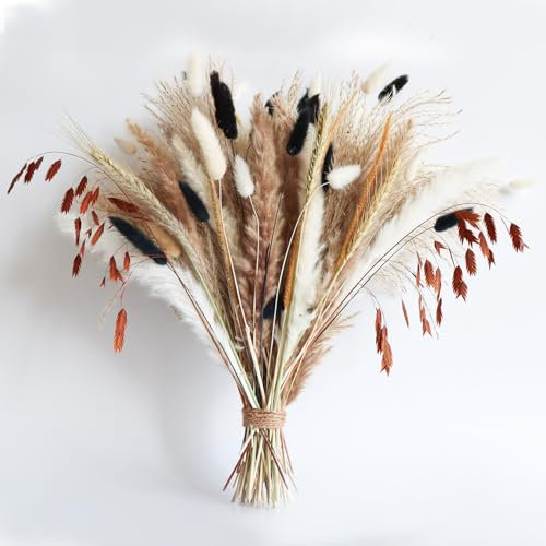 PatNlevs Boho Pampasgras Deko, Natürliche Trockenblumen Herbst, getrocknetes Pampasgras-Bouquet für Tischdeko Hochzeiten, rustikale Partys und Babyshower-Dekorationen (107PCS)