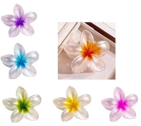 UBIK 6 Pinzas para el Pelo Con Diseño de Flor, Bonitas Pinzas de Flores para Pelo Grueso, Hawaianas, 6 Colores (6 Color Nacarado)