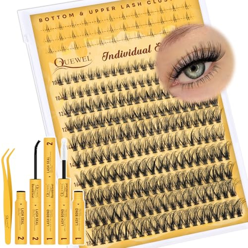 QUEWEL Wimpern-Extensions mit feinen 10–18mm unteren Cluster-Lashes, 40D flauschige Lash-Extension-Set mit unteren Wimpern-Cluster für ein bezauberndes Augen-Make-up zu Hause (Bottom&Upper02)