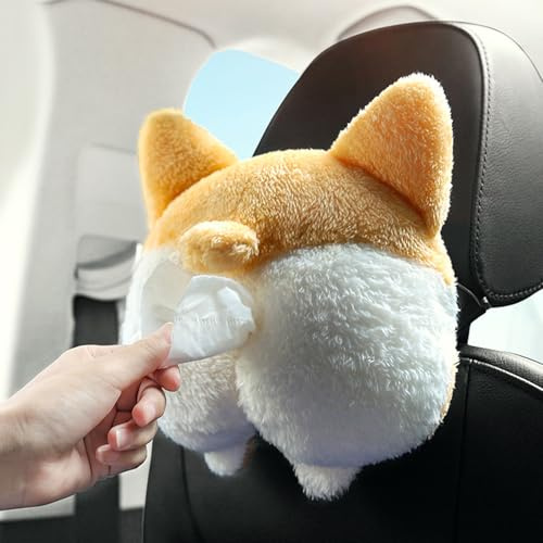 Norhogo Plüsch Corgi Taschentuchspender für Auto, Zuhause, Schlafzimmer, Süße Plüsch Taschentuchbox, Lustiger Taschentuchspender für Auto, Büro