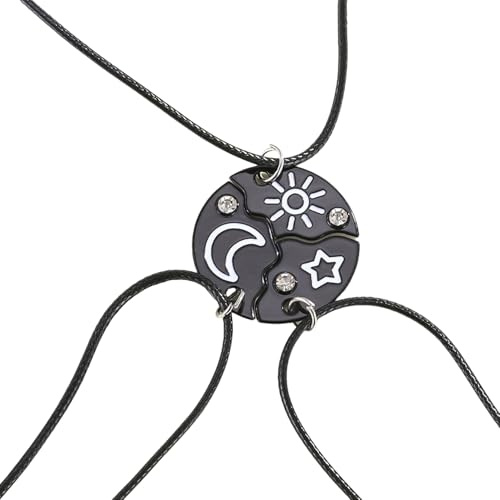 BFUZXY Cadena de la amistad, cadenas Bff para 3/4 Friend,Cadena de la amistad Mejores Amigos,Mujeres Cadenas de la Amistad Sol Estrellas Luna Cristal Cadena Colgante Juego de Collar, M, Metal, Abulón