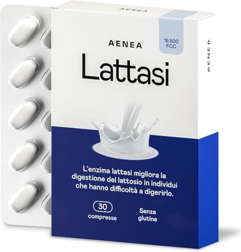 Lattasi Compresse Effetto Immediato 16500 FCC, 30 Cpr, Enzima Lattasi ad Alto Dosaggio per Intolleranza Lattosio, Pastiglie Lattosio per Digestione, Prodotto in Italia e Sicuro