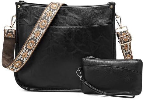 VINBAGGE Umhängetasche Damen Mittelgroß mit Geldbörse, Crossbody Bag Tasche | Veganes Leder, Damen Schultertasche mit Verstellbar Breitem Schultergurt für Alltag Unterwegs