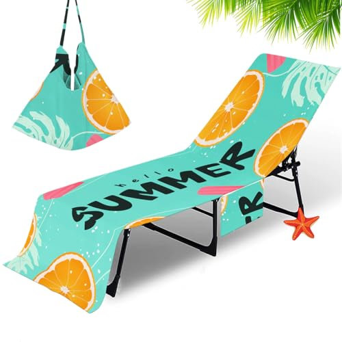 Portatile Spiaggia Piscina Copri Lettini Prendisole Con 2 Tasche Estate Graffiti Stampa Vacanza Terrazza Poltrona da Salotto Asciugamano da Spiaggia Coperture per Sedie (Arancione)