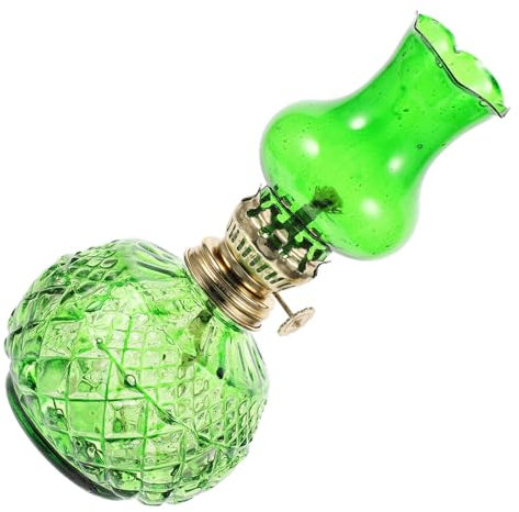 Gatuida Retro Glas Öllampe Mit Brenner Vintage Petroleumlampe Mit Windschutz Tragbar Und Kompakt Wetterfest Für Innen Außenbereich Praktische Tischdekoration in Grün