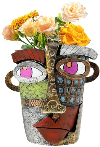 Sutowe Vaso da fiori con viso astratto, in resina, con testa astratta, colorato, per bellezza, artistica, portatile, con manico, per la decorazione della casa e piante (antico)