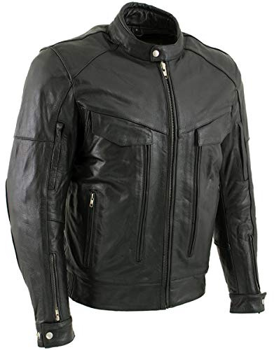 Milwaukee Leather LKM1700 Men's Premium Black Buffalo Leather Cruiser Motorcycle Jacket with CE Armort Protection