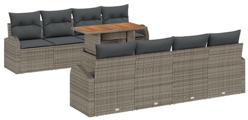 vidaXL Garten-Sofa-Set mit Kissen 7 pcs Grau, Moderne, robuste, modulare Gartenmöbel, leicht, UV-beständig, Loungesofa, Akazien-Tisch, Frühlings-Sofa