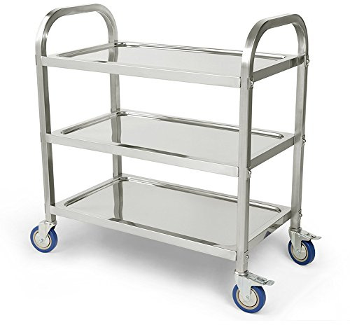 XANNI Chariot de Service à 3 Niveaux, Chariot de Laboratoire avec 4 Roues Pivotantes et Freins de Stationnement, Acier Inoxydable, 95 * 95 * 50 cm
