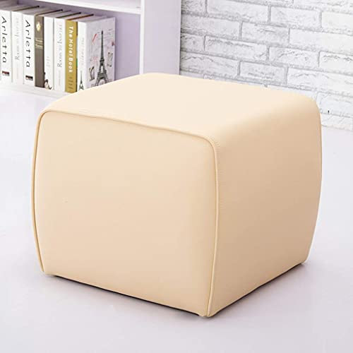 Ottomane aus Leder, groß, quadratisch, Beige, vielseitiger Sofa-Hocker und Schuhbank für Wohnzimmer, Schlafzimmer oder Ankleidebereich, gepolsterter Sitzpuff, Couchtisch