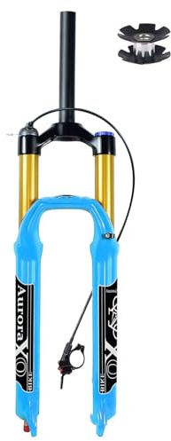 LYYCX AuroraXQ Gerade Tube Mountainbike Gabel 26/27.5/29 140mm Federweg, Luft-34 Fernabsperrung XC AM MTB Fork Magnesiumlegierung 1-1/8 Downhill Fahrrad Federgabel QR 9mm(Blue/Gold,26)