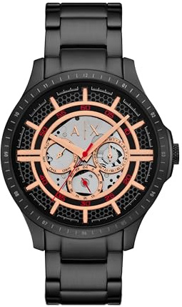 Armani Exchange A|X Automatic Watches for Men, Black/Rose Gold Stainless Steel Watch