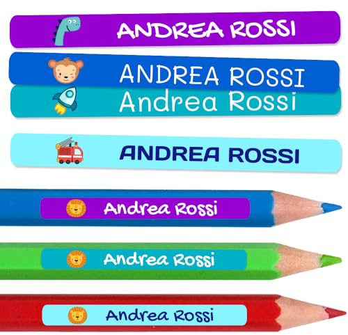 100 Etiquetas Adhesivas Personalizadas para lápices, bolis y rotuladores. Pegatinas escolares con nombre para marcar objetos, resistentes al agua para colegio y guardería, 4,6 x 0,6 cm