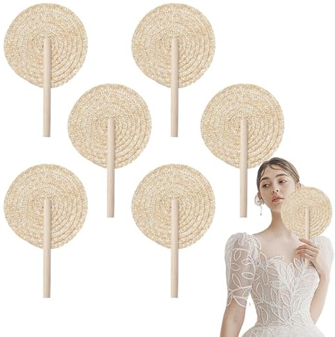 Abanico de palma | Abanico de mano de rafia natural para boda | Suministros de refrigeración bohemios naturales de mano para decoración del hogar, recuerdos de boda para mujeres, parejas e invitados