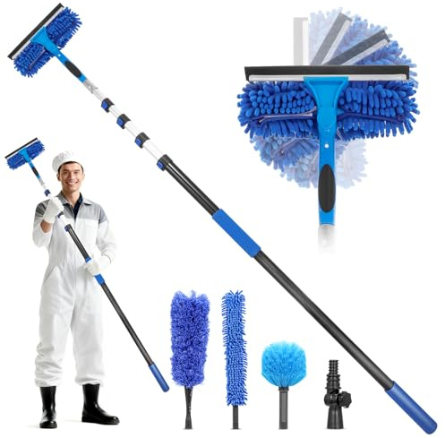 Window Cleaning Equipment 20ft Telescopic Extension pole, Durable Aluminum Telescopic Duster, Feather Duster window Cleaning Kit for Cleaning Ceiling Fan, Blinds, Indoor/Outdoor High Window
