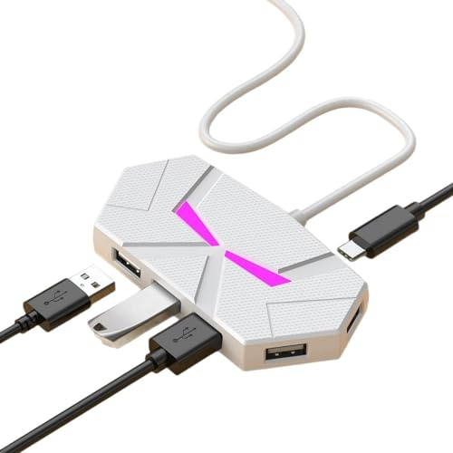 7 Port USB Adapter USB2.0 Extension Splitter Laptop Connection Hard Drive Computer TypeC Stable Transfer Data USB Hub With LED Lighting