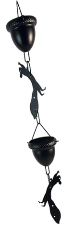 ZYMIADOU Outdoor Eichhörnchen Regenkette Set Rostbeständig Regenkette Dachrinnenadapter für Dachrinnen Fallrohre Dekoration