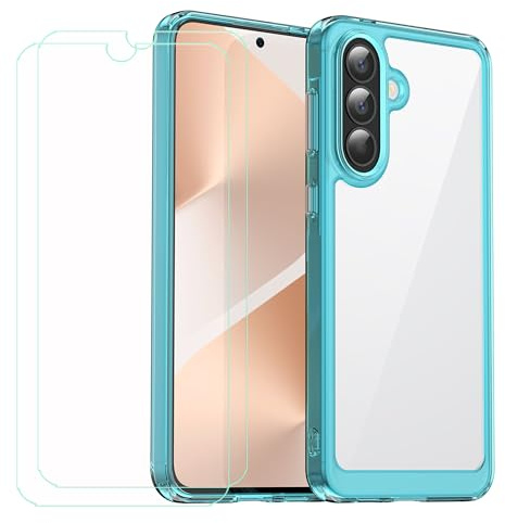 GYDQQKJ Funda para Samsung Galaxy A57 5G + 2 Piezas Vidrio Protector de Pantalla Cristal Templado Film, Translúcido Azul Suave TPU Silicona Cover Carcasa Caso Case para (6.70)