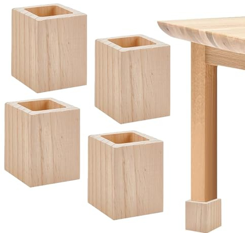 CaiYuanGJ 4 Piezas Elevadores de Cama de Pino de Cuadrados, Altura Ajustable 5cm, Soportan hasta 500kg, Proporciona un Soporte Firme y Protege el Suelo, Bed Elevator para Muebles, Sofá, Mesa, Silla