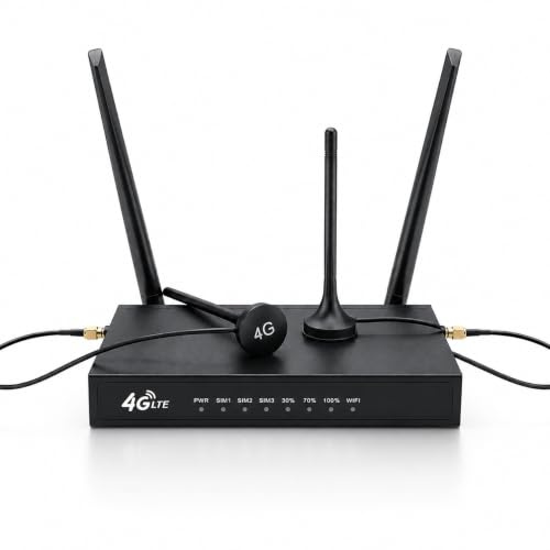 Industrial 4G LTE Router with 4 Ethernet Ports, Unlocked 4G WiFi Gateway for Solar Power System, Rugged Metal Housing IoT Router, Remote Monitoring for IP Cameras & Outdoor M2M, Support SIM Card