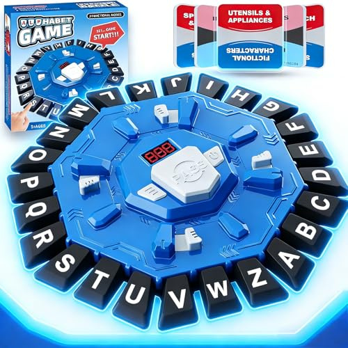 Gioco di Parole Divertente e Veloce da Tavolo con Timer, 24 Tasti Lettere e 35 Carte, Modalità Doppia, per Bambini 3+ e Adulti, Gioco Ideale per Famiglia e Feste (Blu)