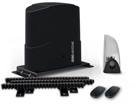 Motorización para puerta corredera 24 V - Kit completo, apertura automática | Apertura y cierre automáticos y seguros, luz intermitente, antena integrada, cremalleras, SimplyOpen 3 FlashGate LED, MCO0154