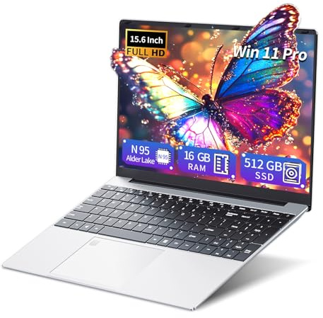 15.6 Pollici PC Portatile 16GB RAM 512GB SSD, Win 11 Notebook Celeron N95 CPU, 180° Flip Laptop FHD 1920*1080, Tastiera Retroilluminata, Sblocco Impronta Digitale, USB3.0+BT4.2+Webcam+Mini-HDMI