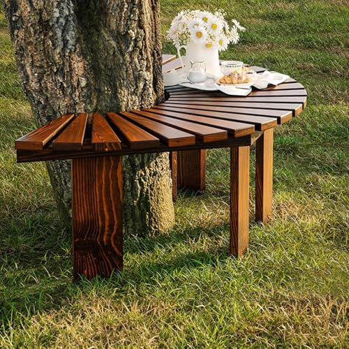 BEBANE Holz-Rundbank um einen Baum, wetterfeste Holzbank für den Außenbereich, halbkreisförmige Gartenbank, Gebogene Outdoor-Bank, für Garten, Terrasse, Außenbereiche(Walnut Wood,Semicircle)