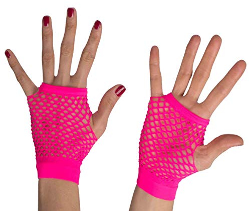 Netzhandschuhe fingerlos kurz, neonpink, Fasching