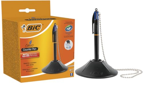 BIC 4 Couleurs Counter Pen - Stylo-Bille Rétractable sur Socle Pointe Moyenne (1,0 mm) - Certifié NF Environnement - Boîte de 1