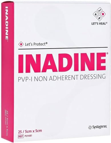 Inadine 5cm x 5cm x5 Non-Adherent Wound Dressings, Povidone-Iodine, Antimicrobial
