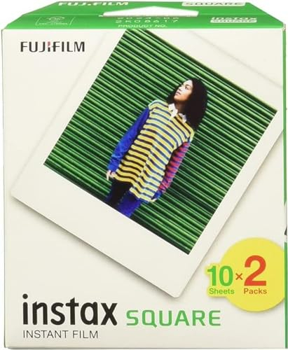 Fujifilm Instax Square Film Pellicola Istantanea, Formato Quadrato, 62x62 mm, Confezione da 20 Foto, Bordo Bianco