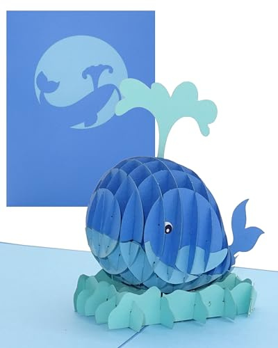 3D Geburtstagskarte „Wal – König der Meere“ - große Pop Up Karte mit Umschlag als Grußkarte, Einladung, Deko, Geschenkidee & lustige Einladungskarte zum Angeln & für Angler