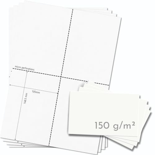 OfficeGear A6-Postkarten [65 Blatt, 260 Stück] – Perforierte, bedruckbare Karten für Lernen, Flyer, Menü, Notizen – 105 × 148 mm – Weiß, A4, 150 g/m² – inkl. Designvorlage