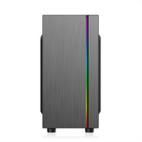 ZXCVBNAS Boîtier PC Gaming - USB2.0 Port - Verre Trempé Panneau latéral CÂBLES - Tais Eau de Refroidissement Prêt - éclairage RGB intégré - Noir/Whine,Noir