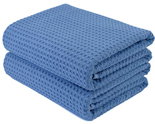 Polyte - Mikrofaser-Badetuch - fusselfrei & schnelltrocknend - Waffelstruktur - sehr groß - Blau - 152 x 76 cm - 2 Stück