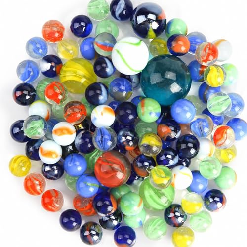 HAKACC 66 PCS Glass Marbles, 3 Sizes Assorted Colors, Variety of Patterns for Kids Marble Games & DIY Home Decor