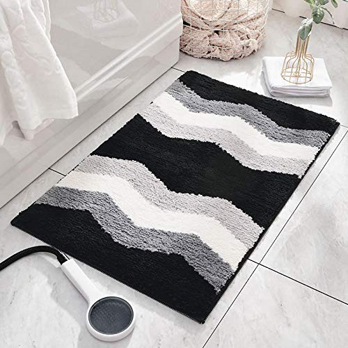 LNXSESN Badteppich Grau Weiß Schwarz Badvorleger Flauschig Mikrofaser Badematte rutschfest Duschvorleger Schnelltrocknend Badezimmerteppich Waschbar Badematten Bathroom Mat 50x80cm