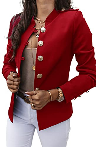Freenfitmall Otoño Moda Mujeres Chaquetas Abrigo Manga Larga Sólida Trajes Botón Abrigo Slim Oficina Señora Slim Chaqueta Blazer, rosso, 36