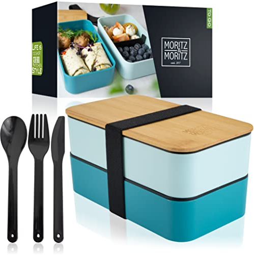 Moritz & Moritz Bento Box Azul - Lunch Box Adultos y Niños - Fiambrera Compartimentos para Trabajo y Colegio