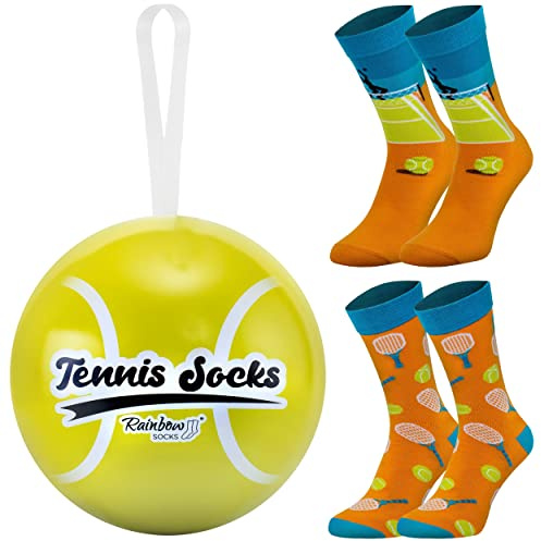 Rainbow Socks - Calcetines De Tenis En Pelota - Para Amantes Del Deporte, Regalo Divertido Para Fanáticos Del Tenis, Gadget Para Tenistas Y Jugadores De Tenis - 2 Pares - Talla 41-46