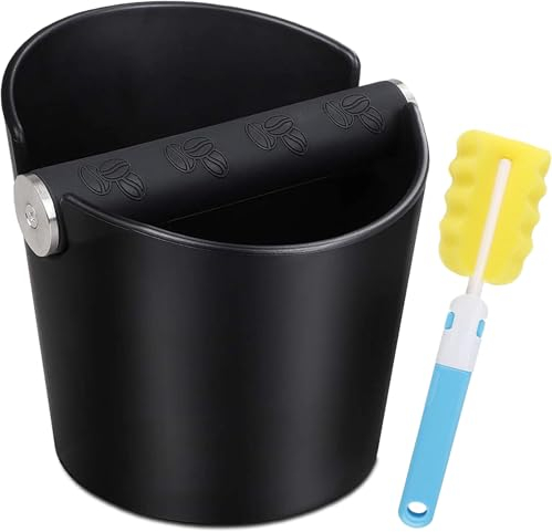 Coffee Knock Box, Espresso Coffee Bin for Coffee Grounds,5 inch Rubber Coffee Knock Box Container with Metal Knock Bar Knock Box Coffee Grounds Bin Container (Black Metal Bar)