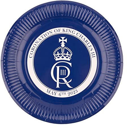 SHATCHI Charles III Pappteller, Königskrönung, Blau, 10 Stück