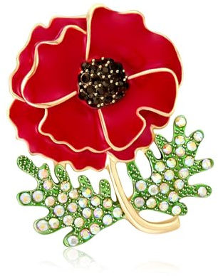 QUKE - Spilla con papaveri, strass cubici in zirconia, cristalli di strass, spilla floreale da appuntare per donna, Cristallo, Zirconie sintetico